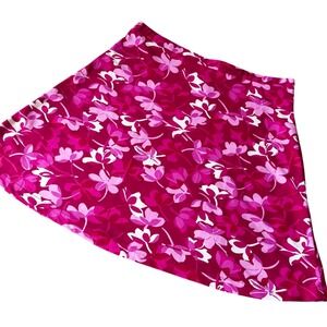 Vintage Rear Gear Floral Print Skirt Pink White Lightweight Casual Flared